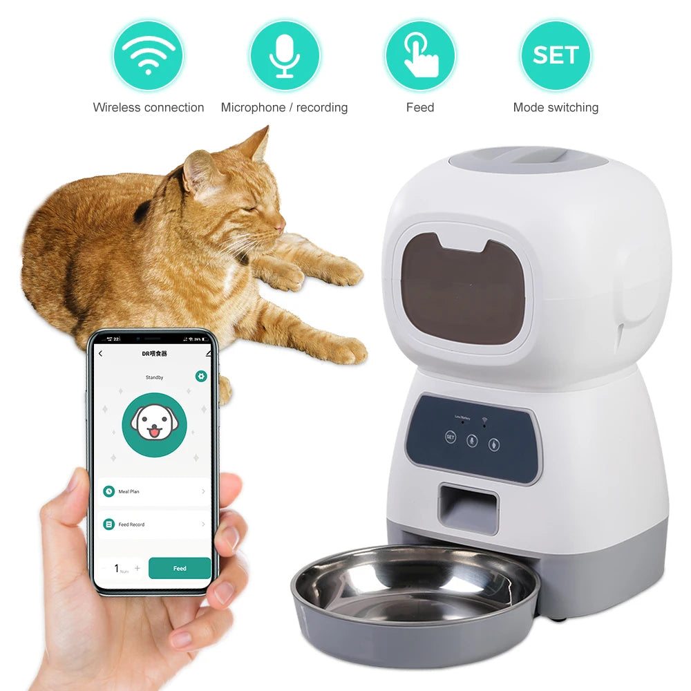 Smart 3.5L Automatic Pet Feeder - Voice Programmable Timer & Stainless Steel Bowl for Cats and Dogs