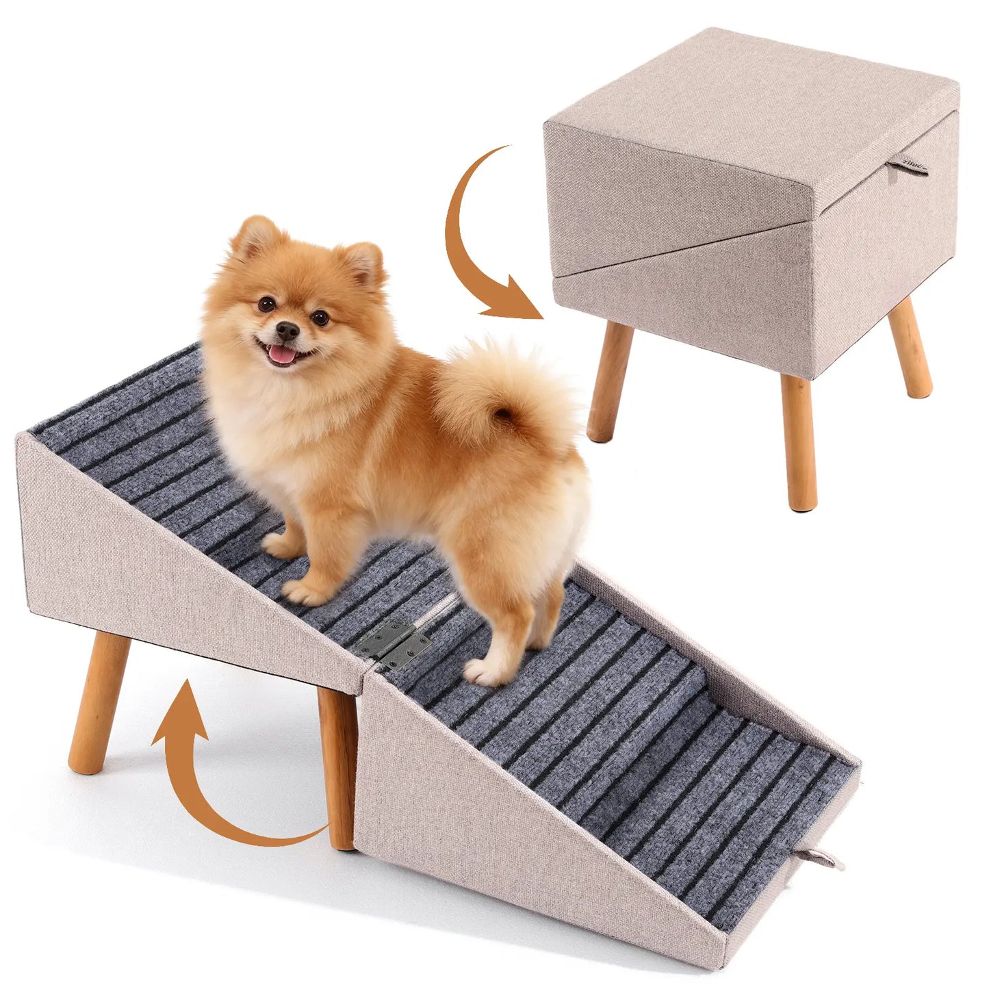 17'' Dog Stairs Ramp for Couch | Ziluce Wooden Ottoman Ramp for Sofa or Short Bed | for Senior,Small, Medium Dogs, Dachshund, IVDD | 2-In-1 Convertible Home Step Stool with Wood Foot