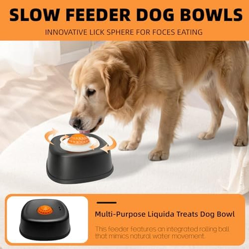Slow Feeder Dog Bowl for Liquid Treats,Anti-Slip Entertained Ball-I Bone Broth Dog Lick Bowl, 3/4 Cup Capacity for for Large Medium Small Breeds Dietary Supplement/Post-Op Nutrition (Black)