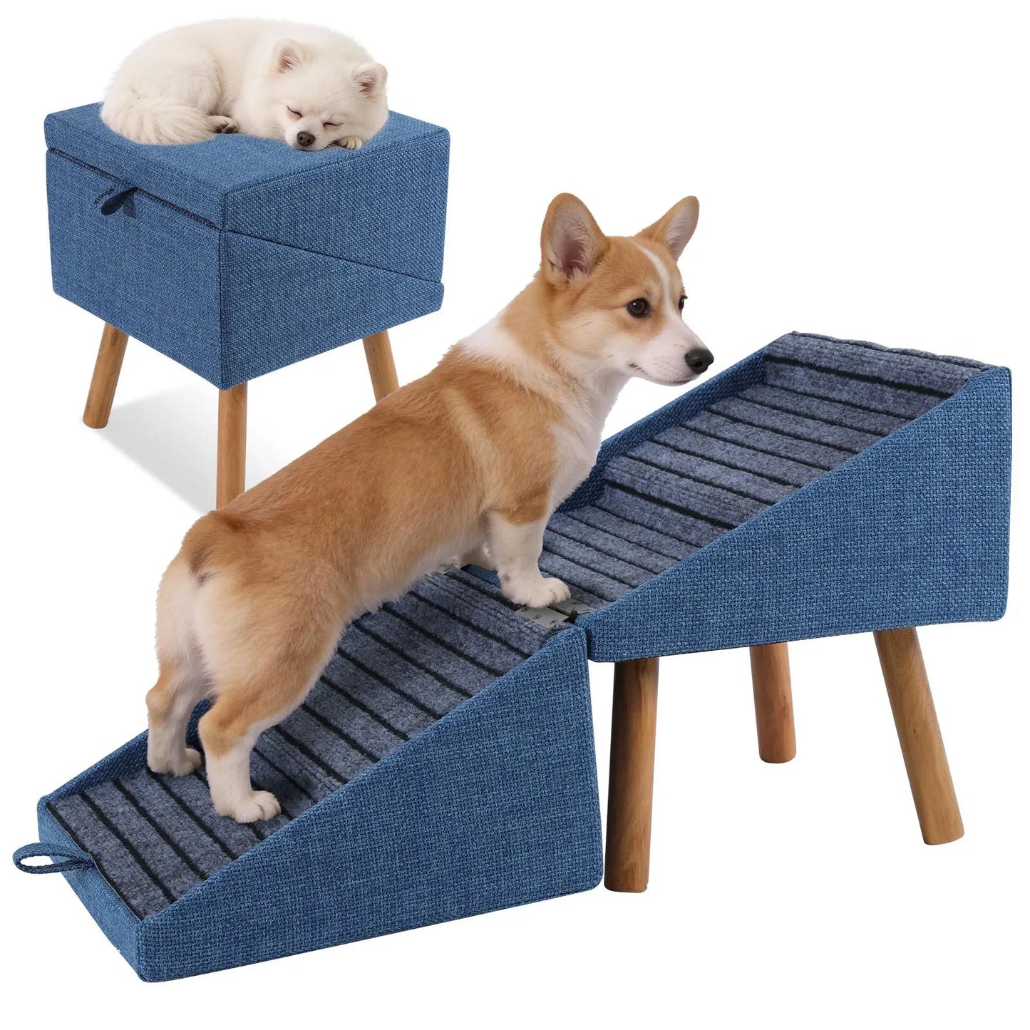 17'' Dog Stairs Ramp for Couch | Ziluce Wooden Ottoman Ramp for Sofa or Short Bed | for Senior,Small, Medium Dogs, Dachshund, IVDD | 2-In-1 Convertible Home Step Stool with Wood Foot