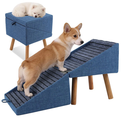 17'' Dog Stairs Ramp for Couch | Ziluce Wooden Ottoman Ramp for Sofa or Short Bed | for Senior,Small, Medium Dogs, Dachshund, IVDD | 2-In-1 Convertible Home Step Stool with Wood Foot