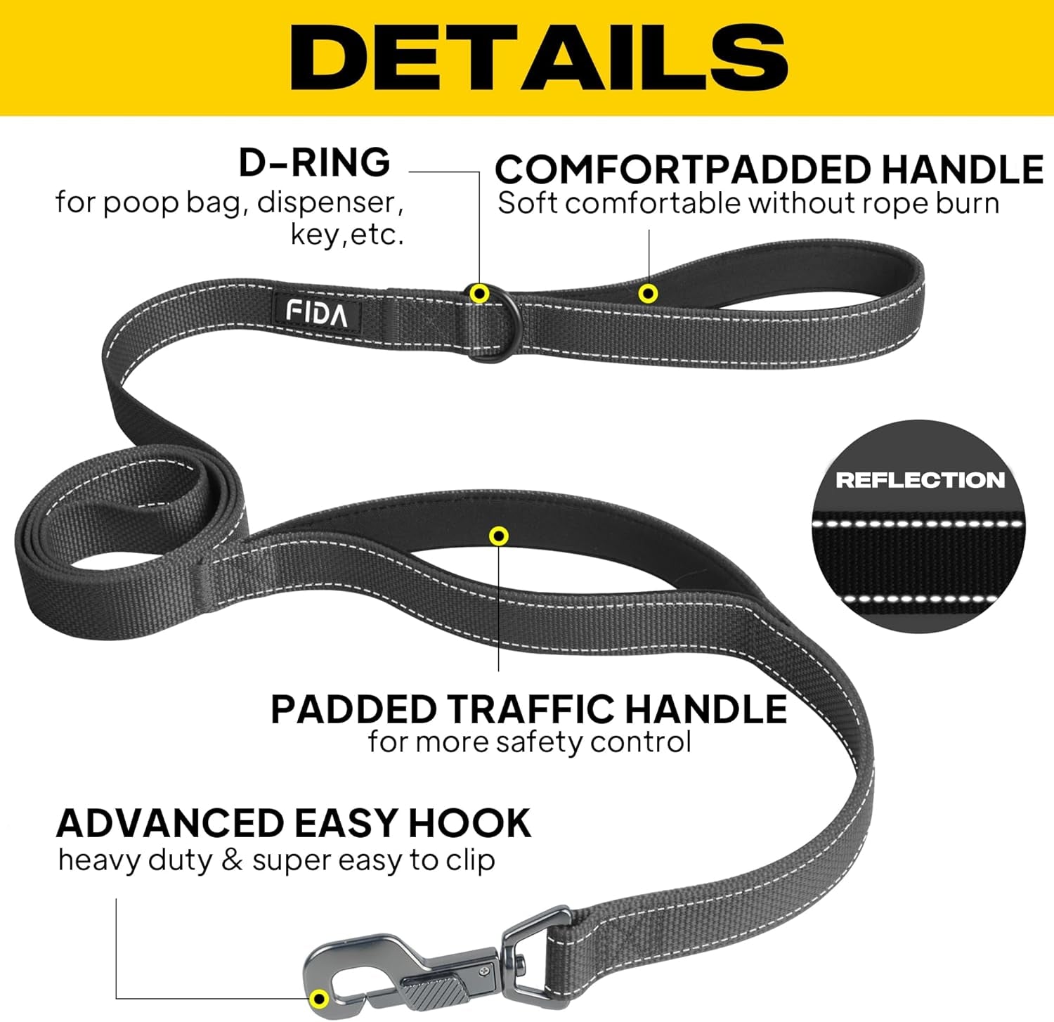 Premium Heavy Duty Dog Lead for Large Breeds - 1.2M/4FT with Dual Traffic Handles and Reflective Safety Features for Ultimate Control and Comfort