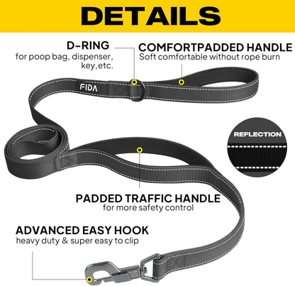 Premium Heavy Duty Dog Lead for Large Breeds - 1.2M/4FT with Dual Traffic Handles and Reflective Safety Features for Ultimate Control and Comfort
