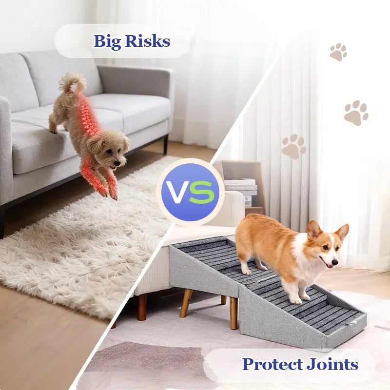 17'' Dog Stairs Ramp for Couch | Ziluce Wooden Ottoman Ramp for Sofa or Short Bed | for Senior,Small, Medium Dogs, Dachshund, IVDD | 2-In-1 Convertible Home Step Stool with Wood Foot