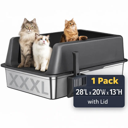 Zarler's Mega Cat Spa: The Stainless Steel Throne for Feline Royalty with a Lid to Keep Secrets and a Scoop for the Brave!