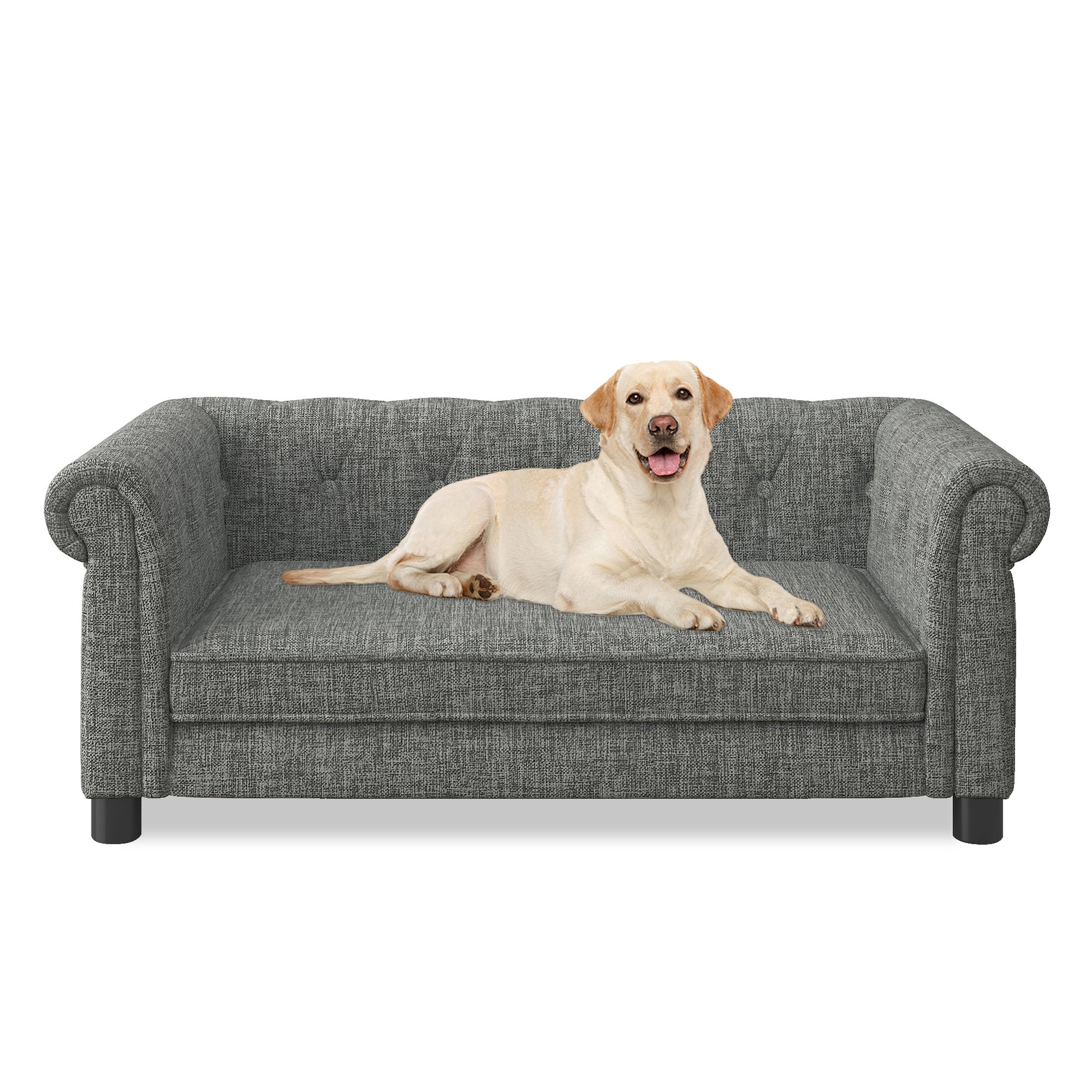 Elegant Rectangular Pet Bed for Small and Medium-Sized Dogs, Durable Elevated Dog Sofa Bed, Comfortable Dog Sofa, Modern and Fashionable Linen Fabric Dog Sofa-Light Grey