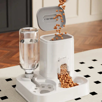 The Purr-fect Hydration Station: A Fancy Feline Fountain with a Snack Sink, No Batteries Required, for Thirsty Tails and Clean-Up Challenged Humans!