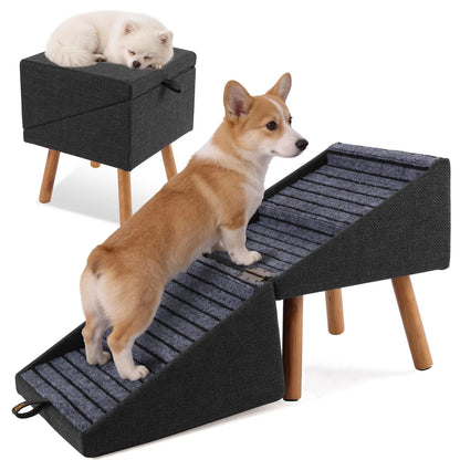 17'' Dog Stairs Ramp for Couch | Ziluce Wooden Ottoman Ramp for Sofa or Short Bed | for Senior,Small, Medium Dogs, Dachshund, IVDD | 2-In-1 Convertible Home Step Stool with Wood Foot