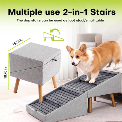 17'' Dog Stairs Ramp for Couch | Ziluce Wooden Ottoman Ramp for Sofa or Short Bed | for Senior,Small, Medium Dogs, Dachshund, IVDD | 2-In-1 Convertible Home Step Stool with Wood Foot