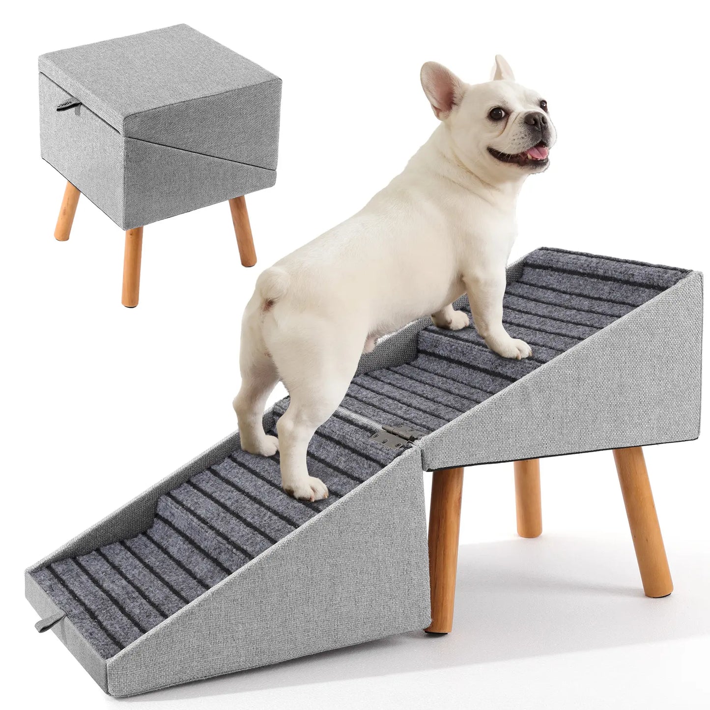 17'' Dog Stairs Ramp for Couch | Ziluce Wooden Ottoman Ramp for Sofa or Short Bed | for Senior,Small, Medium Dogs, Dachshund, IVDD | 2-In-1 Convertible Home Step Stool with Wood Foot