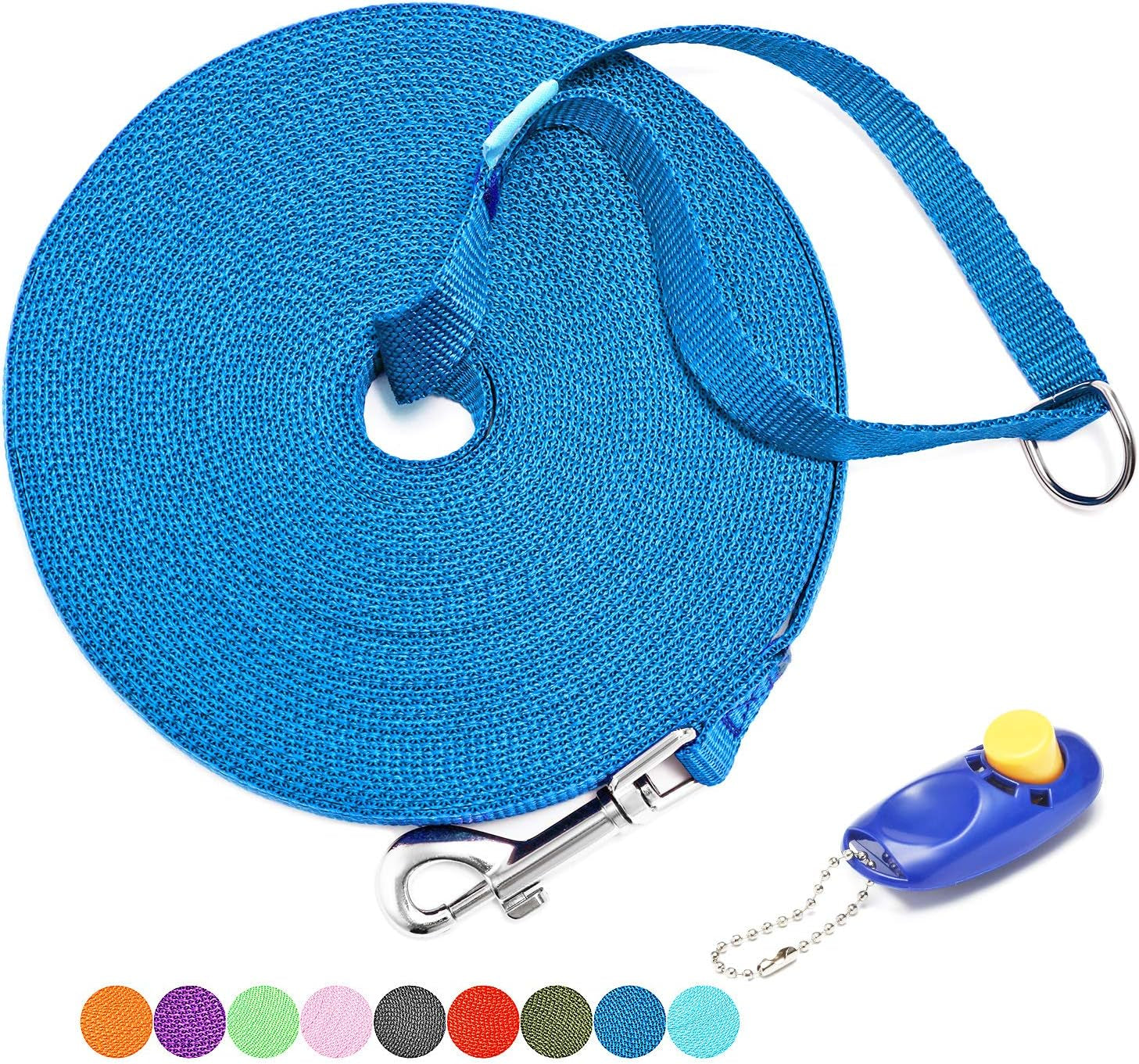The Great Escape Artist's 50 Ft Freedom Rope: Perfect for Training, Backyard Shenanigans, and Camping Adventures (Includes Clickers for Barking Orders in Blue!)
