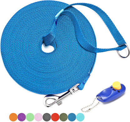 The Great Escape Artist's 50 Ft Freedom Rope: Perfect for Training, Backyard Shenanigans, and Camping Adventures (Includes Clickers for Barking Orders in Blue!)