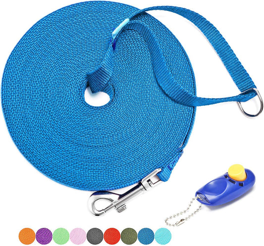 The Great Escape Artist's 50 Ft Freedom Rope: Perfect for Training, Backyard Shenanigans, and Camping Adventures (Includes Clickers for Barking Orders in Blue!)