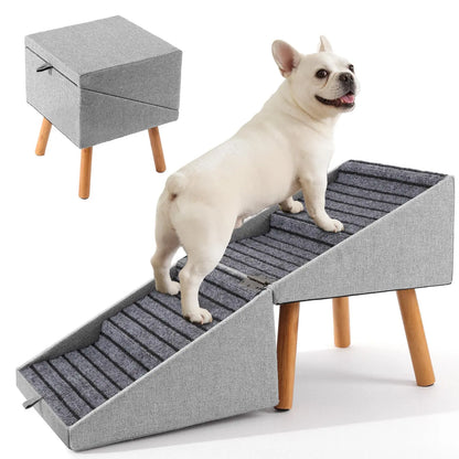 17'' Dog Stairs Ramp for Couch | Ziluce Wooden Ottoman Ramp for Sofa or Short Bed | for Senior,Small, Medium Dogs, Dachshund, IVDD | 2-In-1 Convertible Home Step Stool with Wood Foot