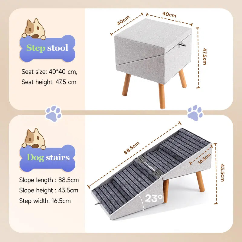 17'' Dog Stairs Ramp for Couch | Ziluce Wooden Ottoman Ramp for Sofa or Short Bed | for Senior,Small, Medium Dogs, Dachshund, IVDD | 2-In-1 Convertible Home Step Stool with Wood Foot