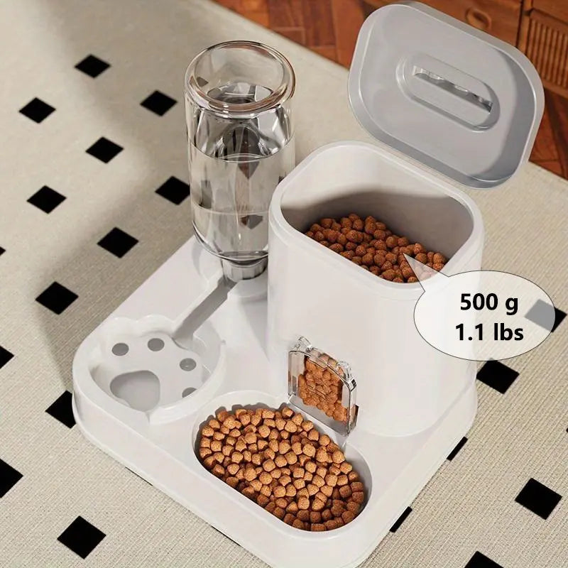 The Purr-fect Hydration Station: A Fancy Feline Fountain with a Snack Sink, No Batteries Required, for Thirsty Tails and Clean-Up Challenged Humans!