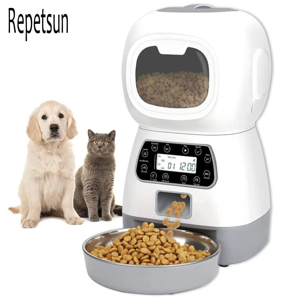 Smart 3.5L Automatic Pet Feeder - Voice Programmable Timer & Stainless Steel Bowl for Cats and Dogs