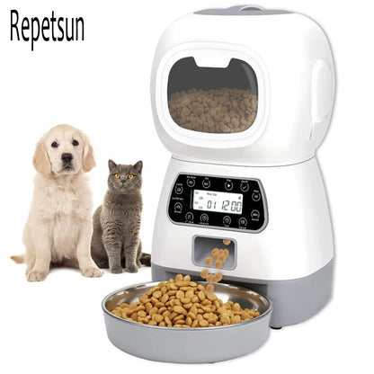 Smart 3.5L Automatic Pet Feeder - Voice Programmable Timer & Stainless Steel Bowl for Cats and Dogs