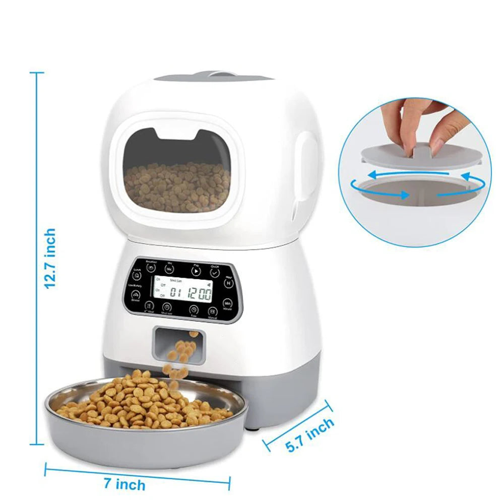 Smart 3.5L Automatic Pet Feeder - Voice Programmable Timer & Stainless Steel Bowl for Cats and Dogs