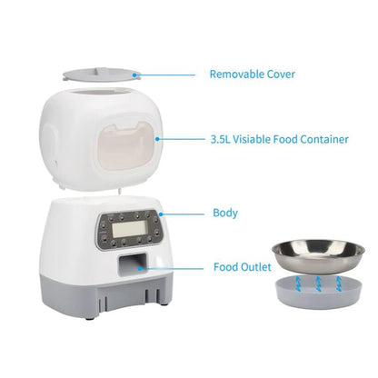 Smart 3.5L Automatic Pet Feeder - Voice Programmable Timer & Stainless Steel Bowl for Cats and Dogs