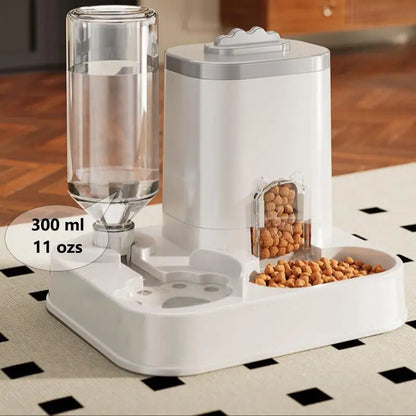 The Purr-fect Hydration Station: A Fancy Feline Fountain with a Snack Sink, No Batteries Required, for Thirsty Tails and Clean-Up Challenged Humans!