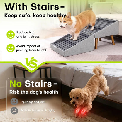 17'' Dog Stairs Ramp for Couch | Ziluce Wooden Ottoman Ramp for Sofa or Short Bed | for Senior,Small, Medium Dogs, Dachshund, IVDD | 2-In-1 Convertible Home Step Stool with Wood Foot