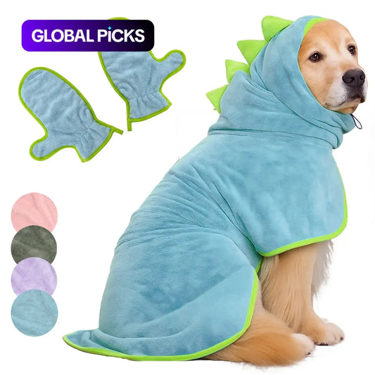 Furry Fashionista's Quick-Dry Spa Set: Because Your Pup Deserves a Cozy Robe and Matching Drying Gloves After Their Beach Shenanigans!