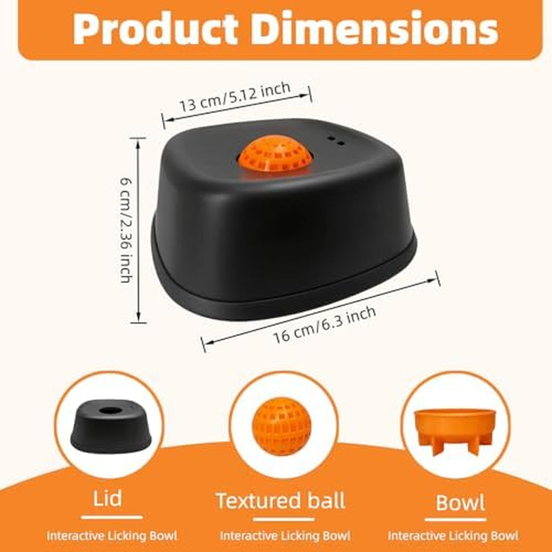 Slow Feeder Dog Bowl for Liquid Treats,Anti-Slip Entertained Ball-I Bone Broth Dog Lick Bowl, 3/4 Cup Capacity for for Large Medium Small Breeds Dietary Supplement/Post-Op Nutrition (Black)